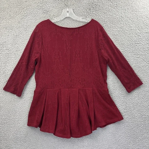 Lane Bryant Peplum Lace Top Red Retro Holiday Whimsigoth Feminine Women's 14/16 - Picture 3 of 9